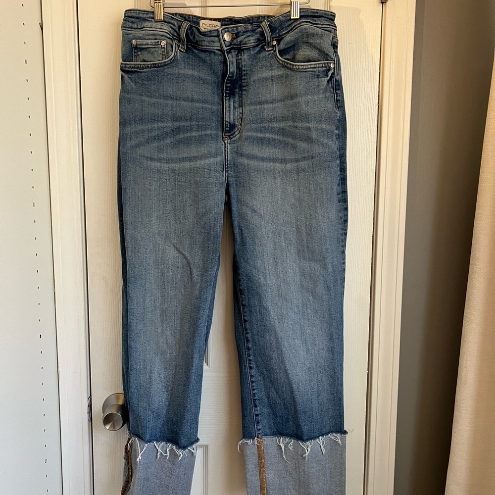 Anthropologie Pilcro Scotty Cuffed High-Rise Straight-Leg Light Wash Jeans Sz 33